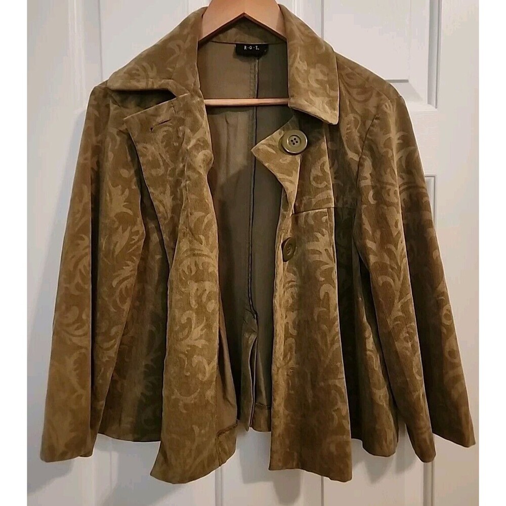 R Q T Womens Blazer Soft Pesto Olive Green Stylish Medium 2 Button Jacket - Picture 2 of 11